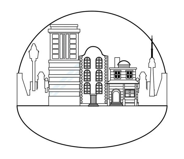 Urbana byggnader och stadsarkitektur i svart och vitt — Stock vektor