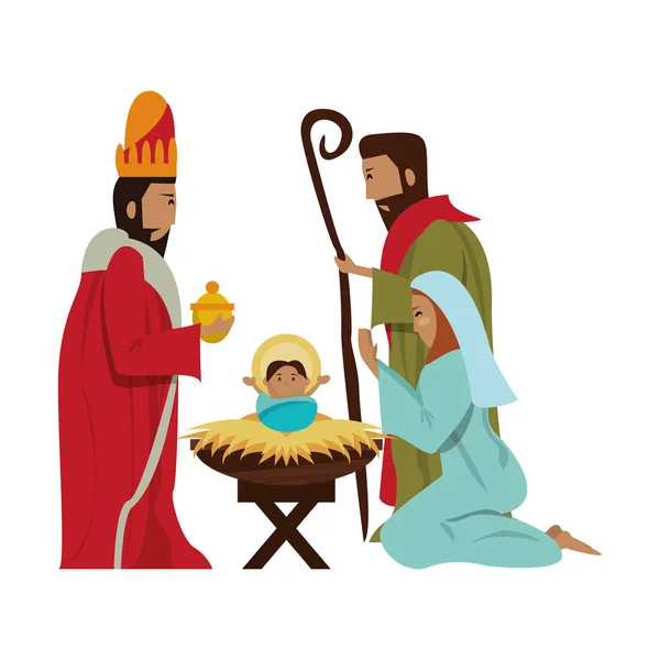 Feliz Navidad Natividad caricatura cristiana — Vector de stock