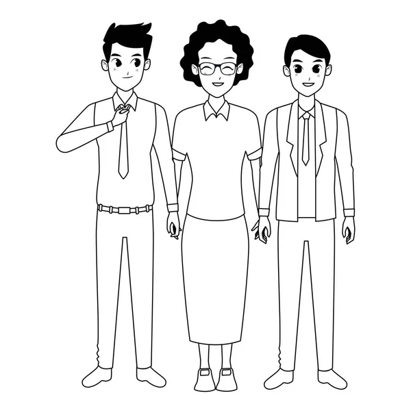 Grand-mère de famille avec petits-fils adultes en noir et blanc — Image vectorielle