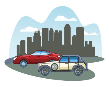 Vintage ve klasik modern araba araçlar ile