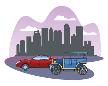 Vintage ve klasik modern araba araçlar ile