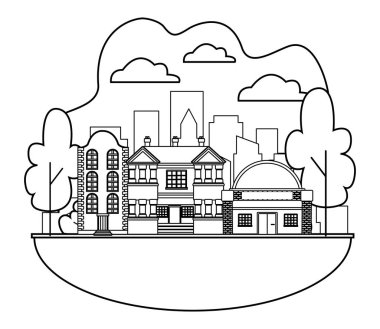 Kentsel binalar ve şehir mimarisi siyah beyaz