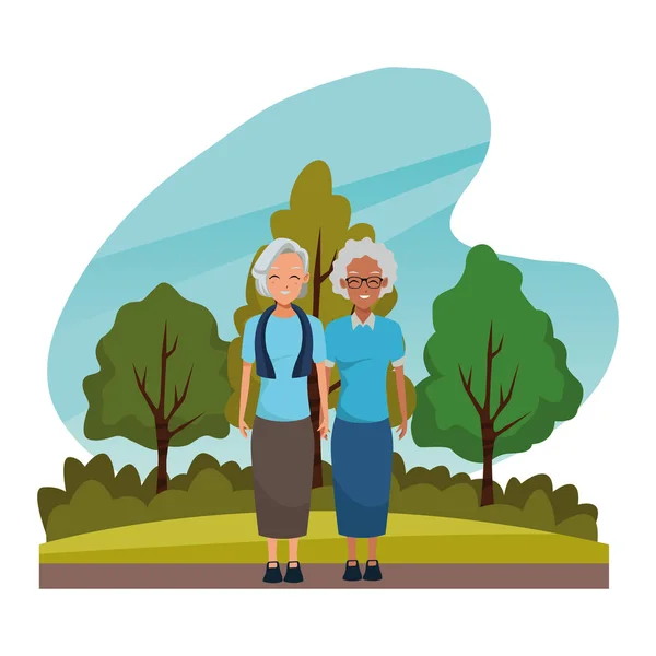 Nonni amici coppia sorridente cartone animato — Vettoriale Stock