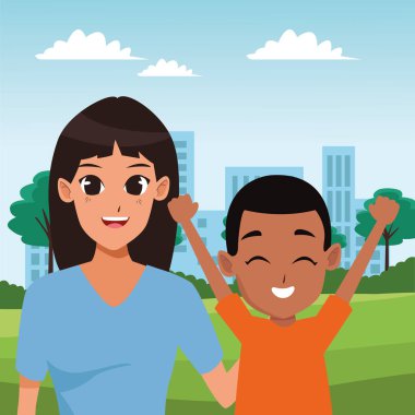 Aile ebeveyn ve çocuk karikatürler