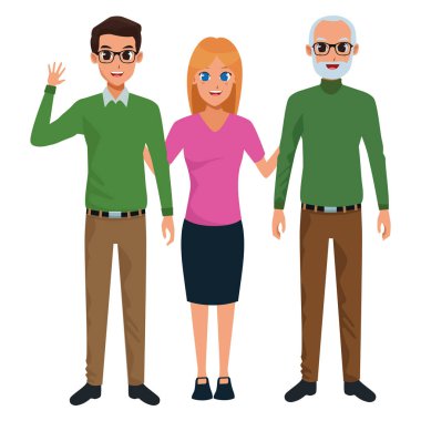 Yetişkin kızı karikatür ile aile dedesi ve babası