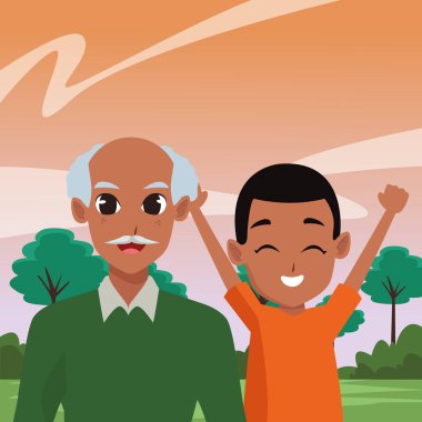 Aile dedesi ve çocuk karikatürler