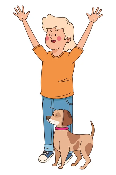 Adolescente sorrindo e andando os desenhos animados do cão — Vetor de Stock