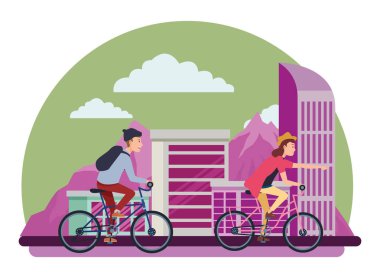 Bisiklete binen gençler karikatür