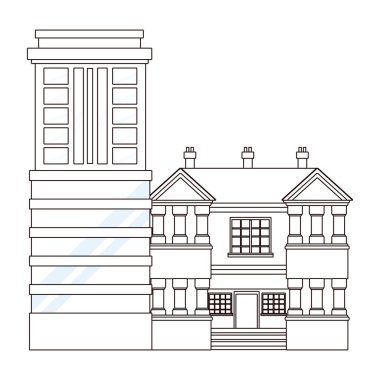 Kentsel binalar ve şehir mimarisi siyah beyaz