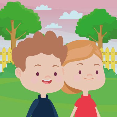 Sevimli mutlu çocuklar eğlenceli karikatürler sahip