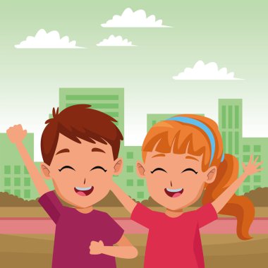 Sevimli çocuklar park karikatür oynarken