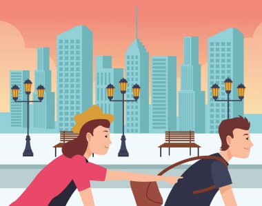 Bisiklete binen gençler çizgi film