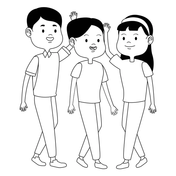 Gençler arkadaşlar gülümseyen ve siyah beyaz karikatürler tebrik