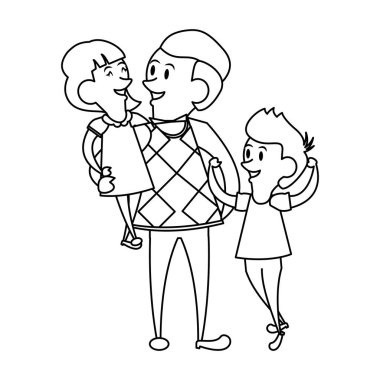 siyah beyaz babalar günü aile kutlama karikatür