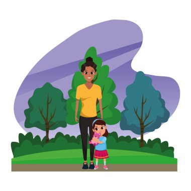 Çocuklu aile tek anne karikatür