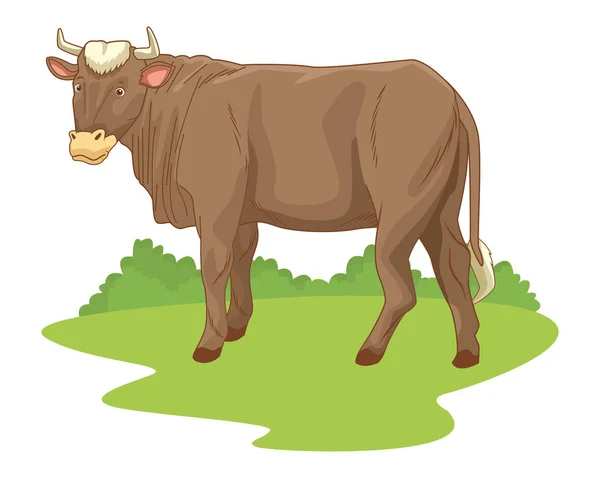 Koe in natuur landschap cartoon — Stockvector