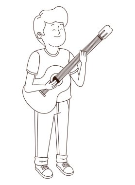 Siyah beyaz gitar çalan genç çocuk