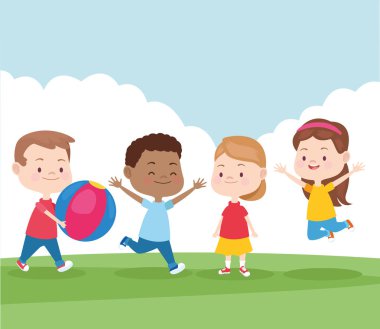 Parkta oynayan ve gülümseyen çocuklar