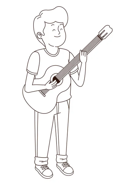 Tonåring pojke spelar gitarr i svart och vitt — Stock vektor