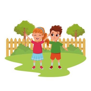 Çocuk arkadaşlar oyun ve gülümseyen çizgi film