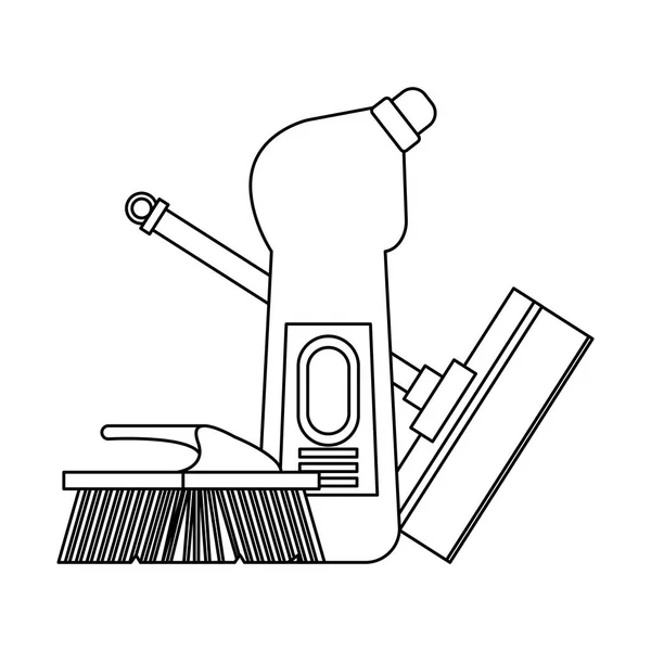 Комплект моющего оборудования и изделий черно-белого цвета — стоковый вектор
