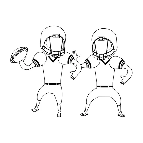 American Football sport spel cartoon in zwart-wit — Stockvector