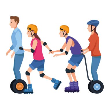 Scooter ve haddeleme paten ile insanlar