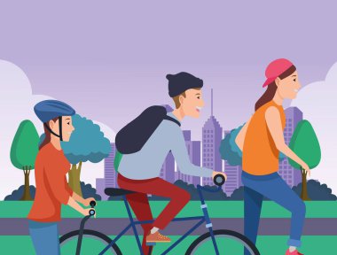 Bisiklet kaykay ve scooter ile insanlar