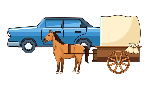 Klasszikus autók és lovas kocsik — Stock Vector