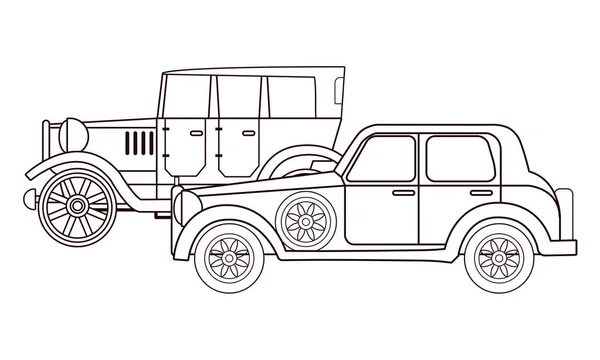 Винтажные и классические автомобили в черном и белом цветах — стоковый вектор