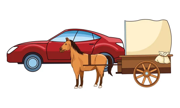 Autos und Pferdekutschen — Stockvektor