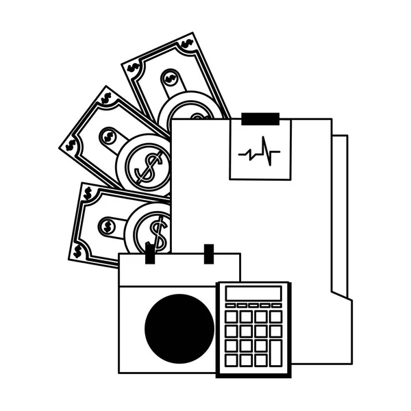 Saving money business finance cartoon in black and white — Stock Vector