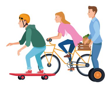 Bisiklet kaykay ve scooter ile insanlar