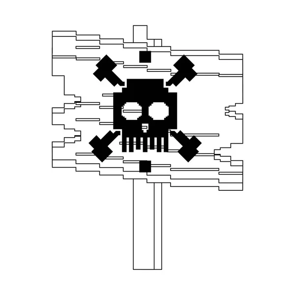 Videojuego pixelado retro arte de dibujos animados en blanco y negro — Vector de stock