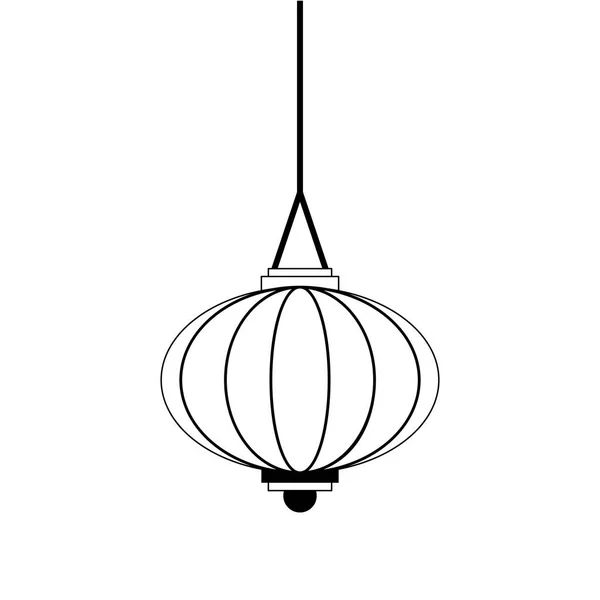 Oriental chinês lanterna decoração desenhos animados em preto e branco — Vetor de Stock