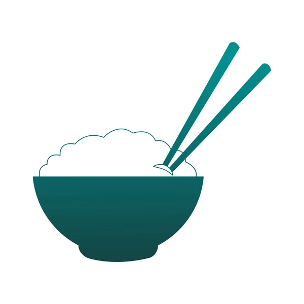 Beras di atas mangkuk dengan sumpit di garis biru - Stok Vektor