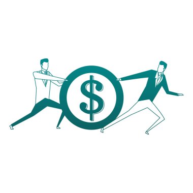 İşadamları mavi çizgilerle bozuk para çekip itiyor