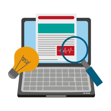 Belgeler iş fikri ve büyüteç ile Laptop