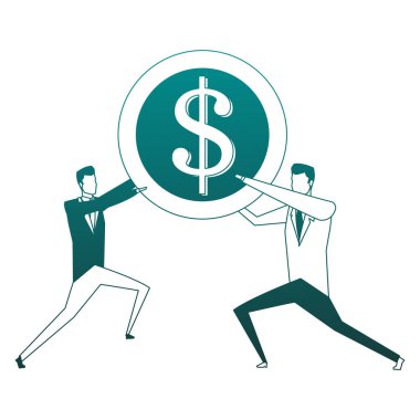 İşadamları mavi çizgilerle bozuk para tutuyor