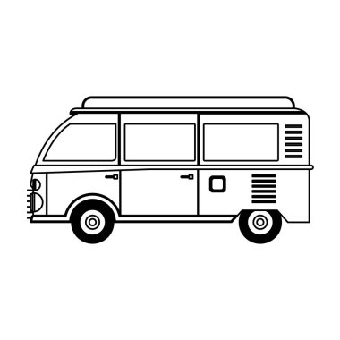Siyah beyaz Vintage hippi van araç sideview