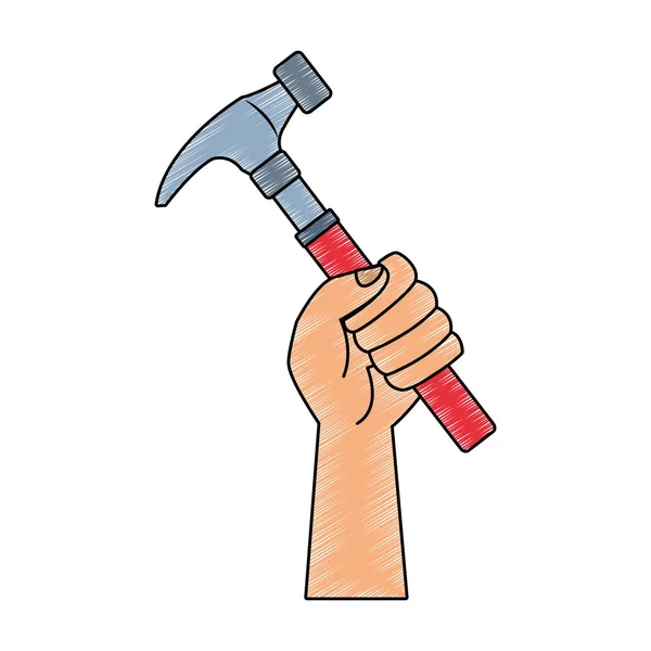 Mano con garabato de martillo — Vector de stock