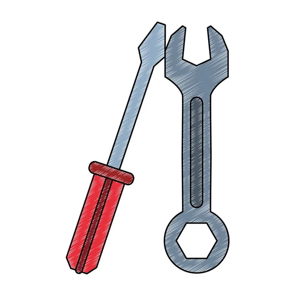 Tournevis et clé outils de construction gribouiller — Image vectorielle