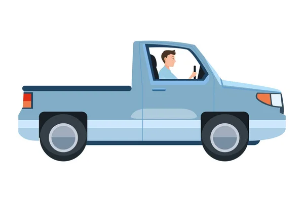 Man driving pick up vehicle sideview cartoon — Stock Vector