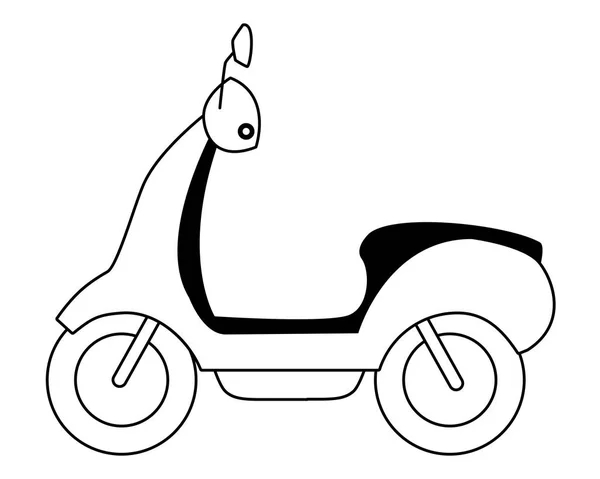 Caricatura lateral del vehículo de la motocicleta de la vespa en blanco y negro — Archivo Imágenes Vectoriales