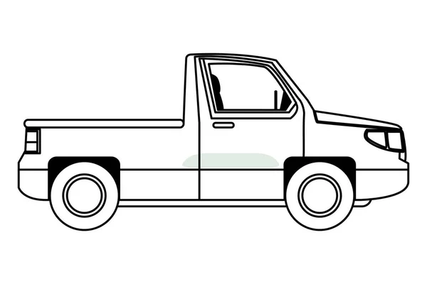Pick up caminhão veículo sideview desenhos animados em preto e branco —  Vetores de Stock