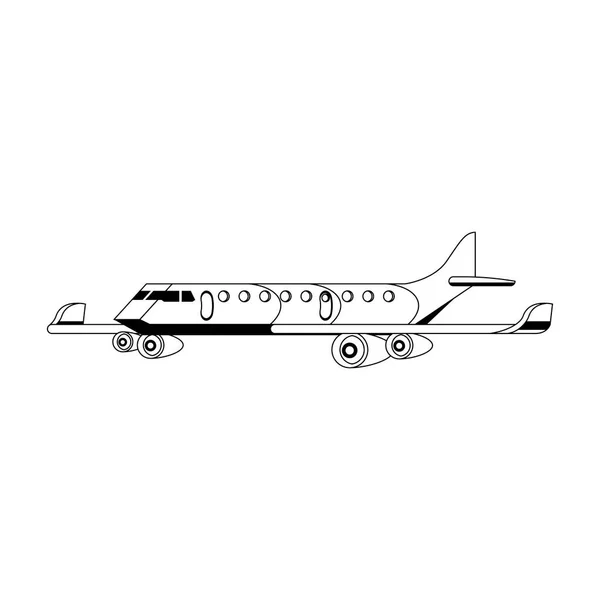 Düsenflugzeug Flugzeug Seitenansicht isoliert in schwarz und weiß — Stockvektor