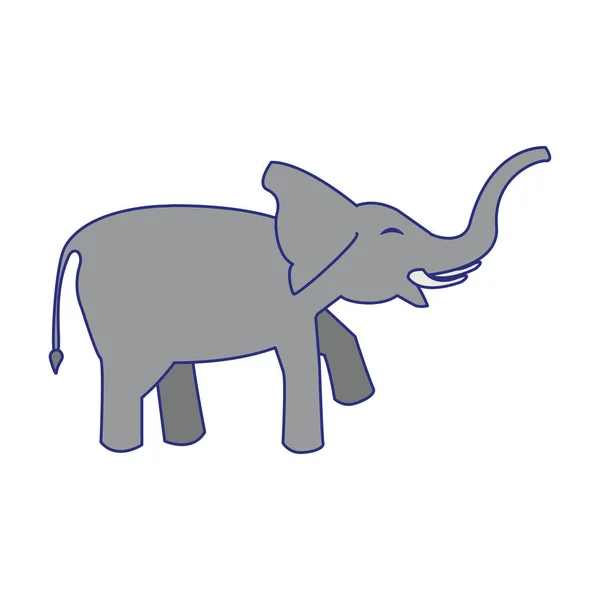 Elefante fauna animal dibujos animados sideview líneas azules aisladas — Vector de stock