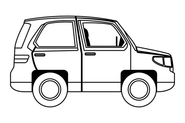 Suv car vehicle sideview cartoon in schwarz und weiß — Stockvektor