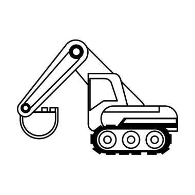 Konstrution araç makine siyah ve beyaz izole yan görünüm