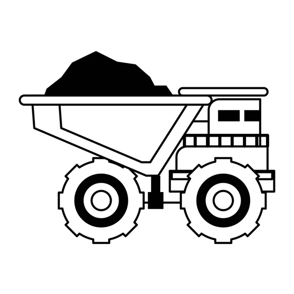Máquinas para veículos de mineração com vista lateral isolada a preto e branco — Vetor de Stock
